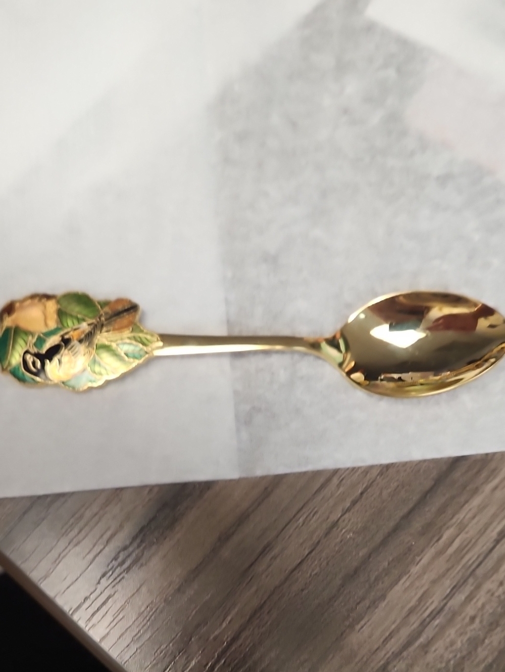 Vintage 1979 Hallmark Gold Enamel Bird Decorative Teaspoon